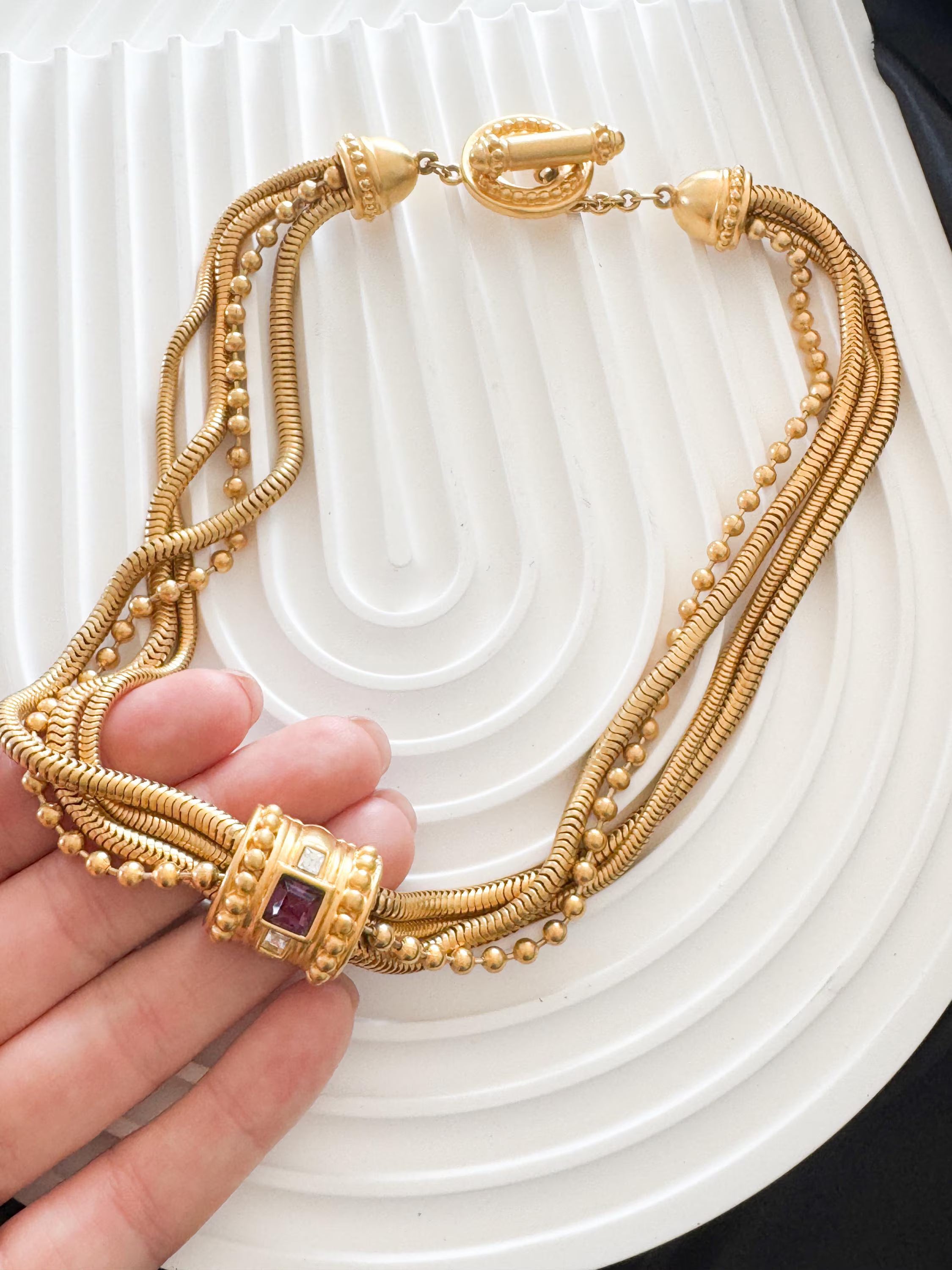 Vintage Givenchy Necklace, Vintage Gold snake cabochon Necklace Gaspipe Necklace, Vintage Choker Necklace, Jewelry for Women, Gift for her