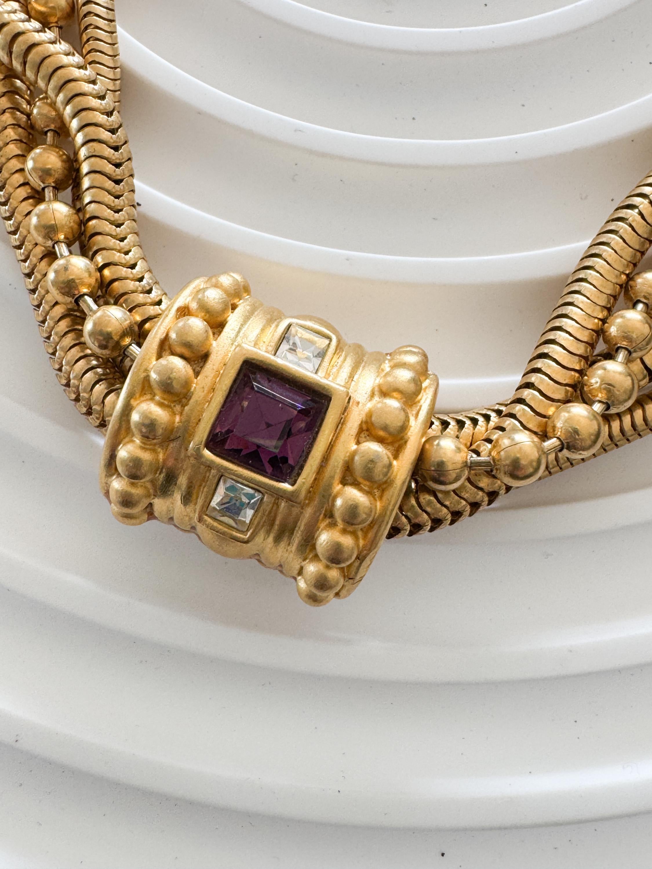 Vintage Givenchy Necklace, Vintage Gold snake cabochon Necklace Gaspipe Necklace, Vintage Choker Necklace, Jewelry for Women, Gift for her