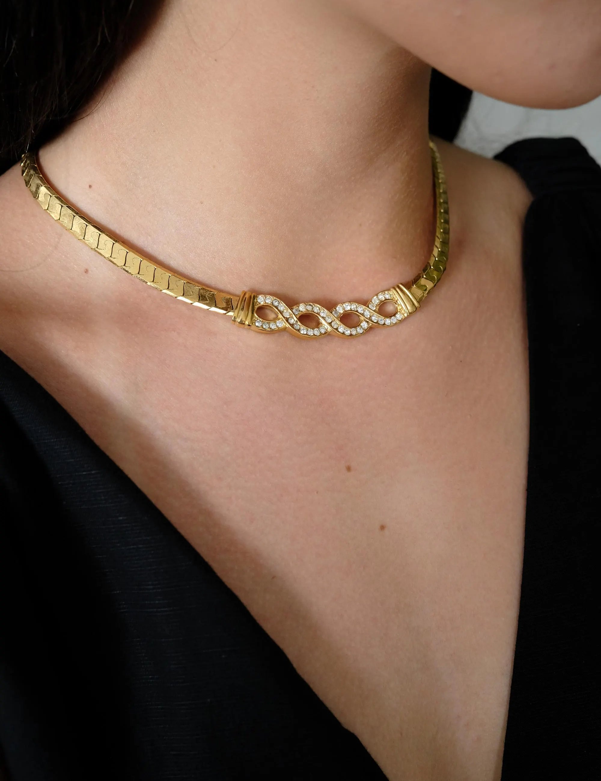 Vintage Givenchy Necklace, Vintage Gold Tone Necklace Gaspipe Necklace, Vintage Choker Necklace, Jewelry for Women, Gold Chain, Gift for her