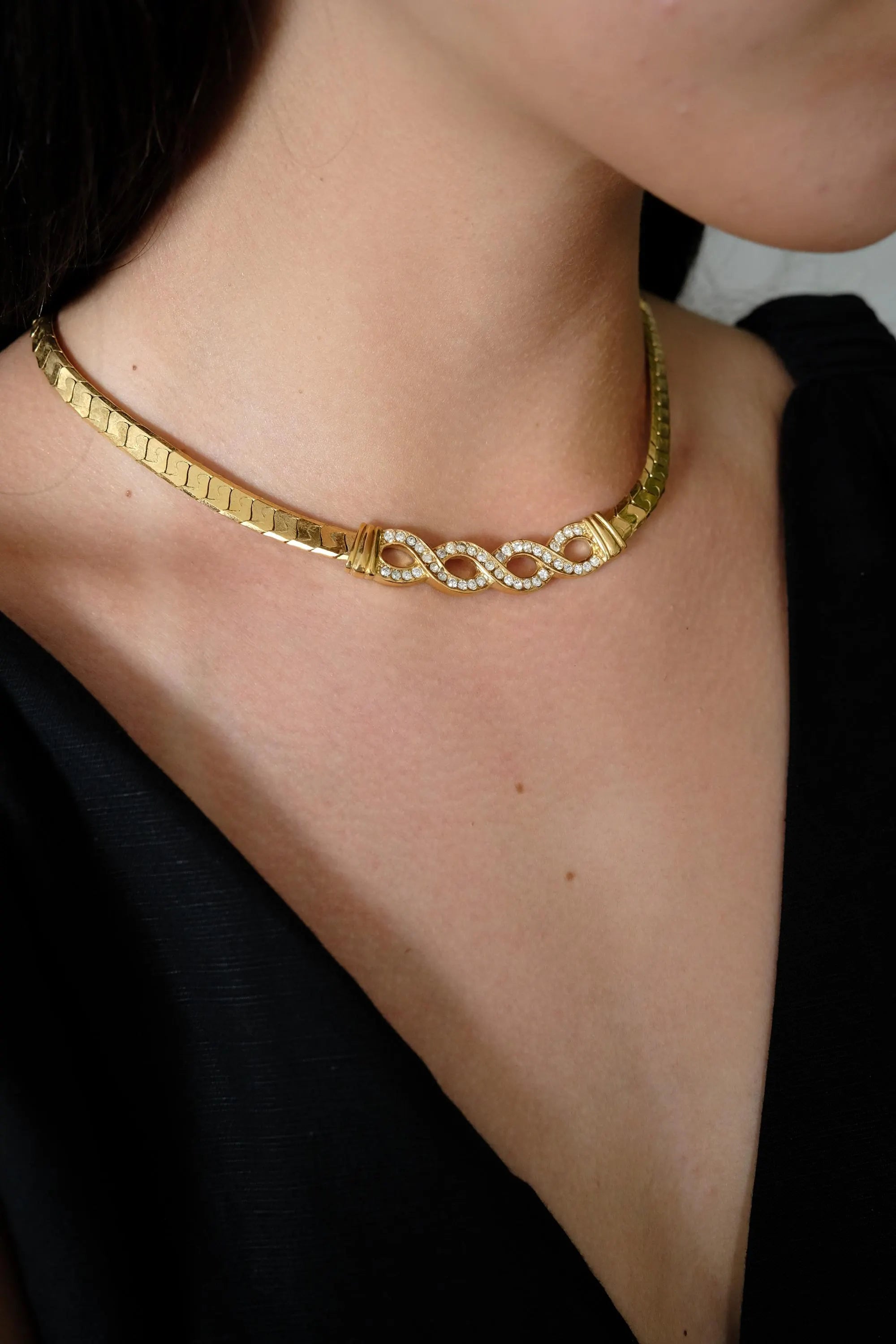 Vintage Givenchy Necklace, Vintage Gold Tone Necklace Gaspipe Necklace, Vintage Choker Necklace, Jewelry for Women, Gold Chain, Gift for her