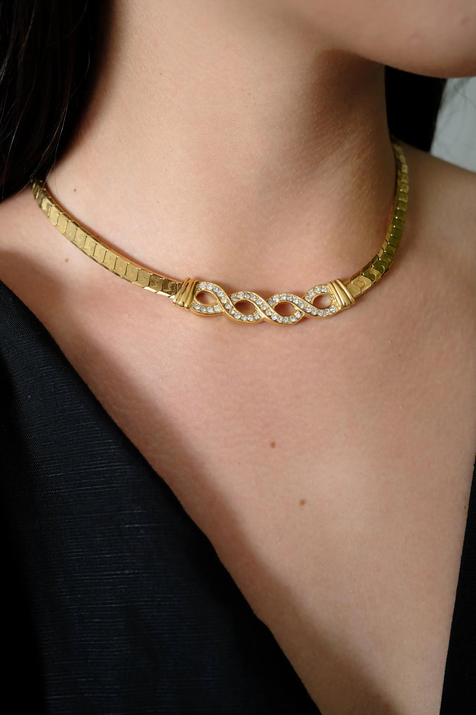 Vintage Givenchy Necklace, Vintage Gold Tone Necklace Gaspipe Necklace, Vintage Choker Necklace, Jewelry for Women, Gold Chain, Gift for her