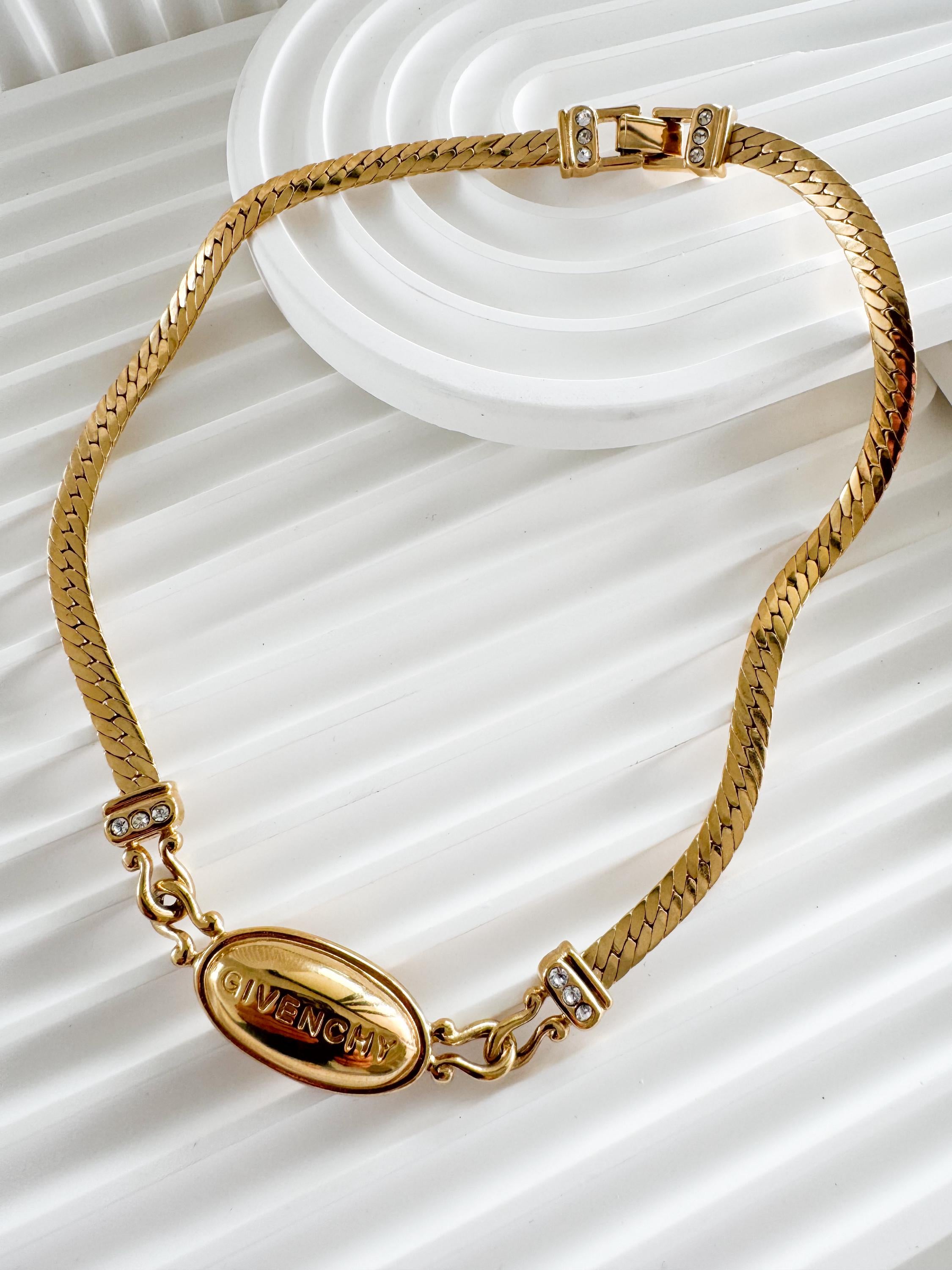 Vintage Givenchy Necklace, Vintage Gold Tone Necklace, Logo Necklace, Vintage Choker Necklace, Jewelry for Women, Gold Chain, Gift for her