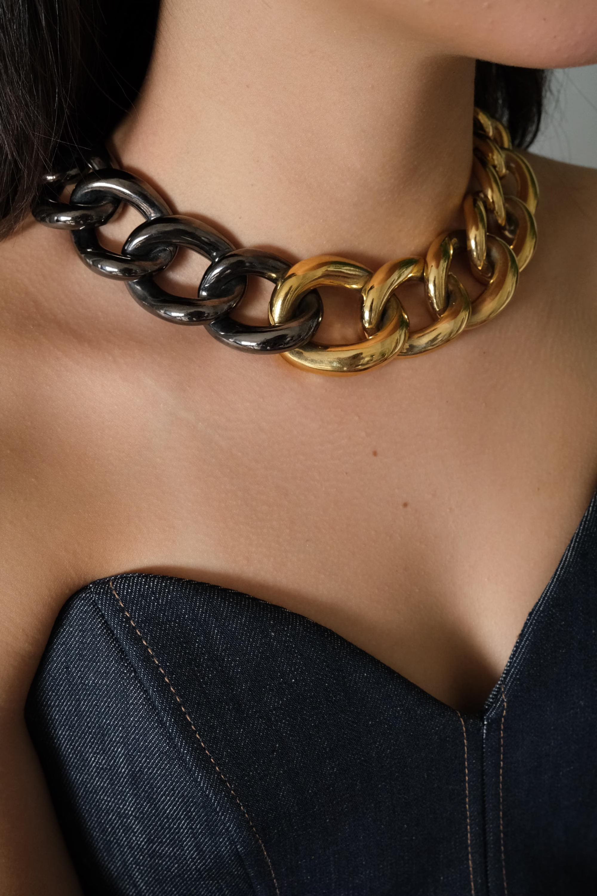 Vintage Givenchy Paris New York Bold Chain Choker Two-Tone Gold-Tone Necklace 1980s Designer Jewelry