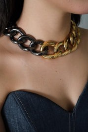 Vintage Givenchy Paris New York Bold Chain Choker Two-Tone Gold-Tone Necklace 1980s Designer Jewelry
