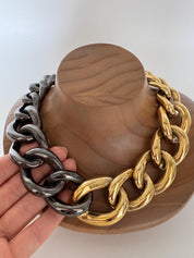 Vintage Givenchy Paris New York Bold Chain Choker Two-Tone Gold-Tone Necklace 1980s Designer Jewelry