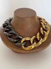 Vintage Givenchy Paris New York Bold Chain Choker Two-Tone Gold-Tone Necklace 1980s Designer Jewelry