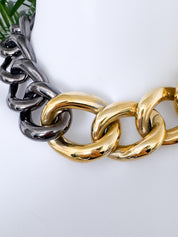 Vintage Givenchy Paris New York Bold Chain Choker Two-Tone Gold-Tone Necklace 1980s Designer Jewelry