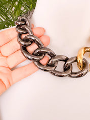 Vintage Givenchy Paris New York Bold Chain Choker Two-Tone Gold-Tone Necklace 1980s Designer Jewelry