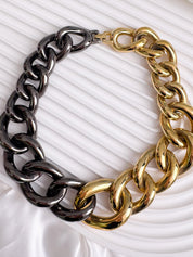 Vintage Givenchy Paris New York Bold Chain Choker Two-Tone Gold-Tone Necklace 1980s Designer Jewelry