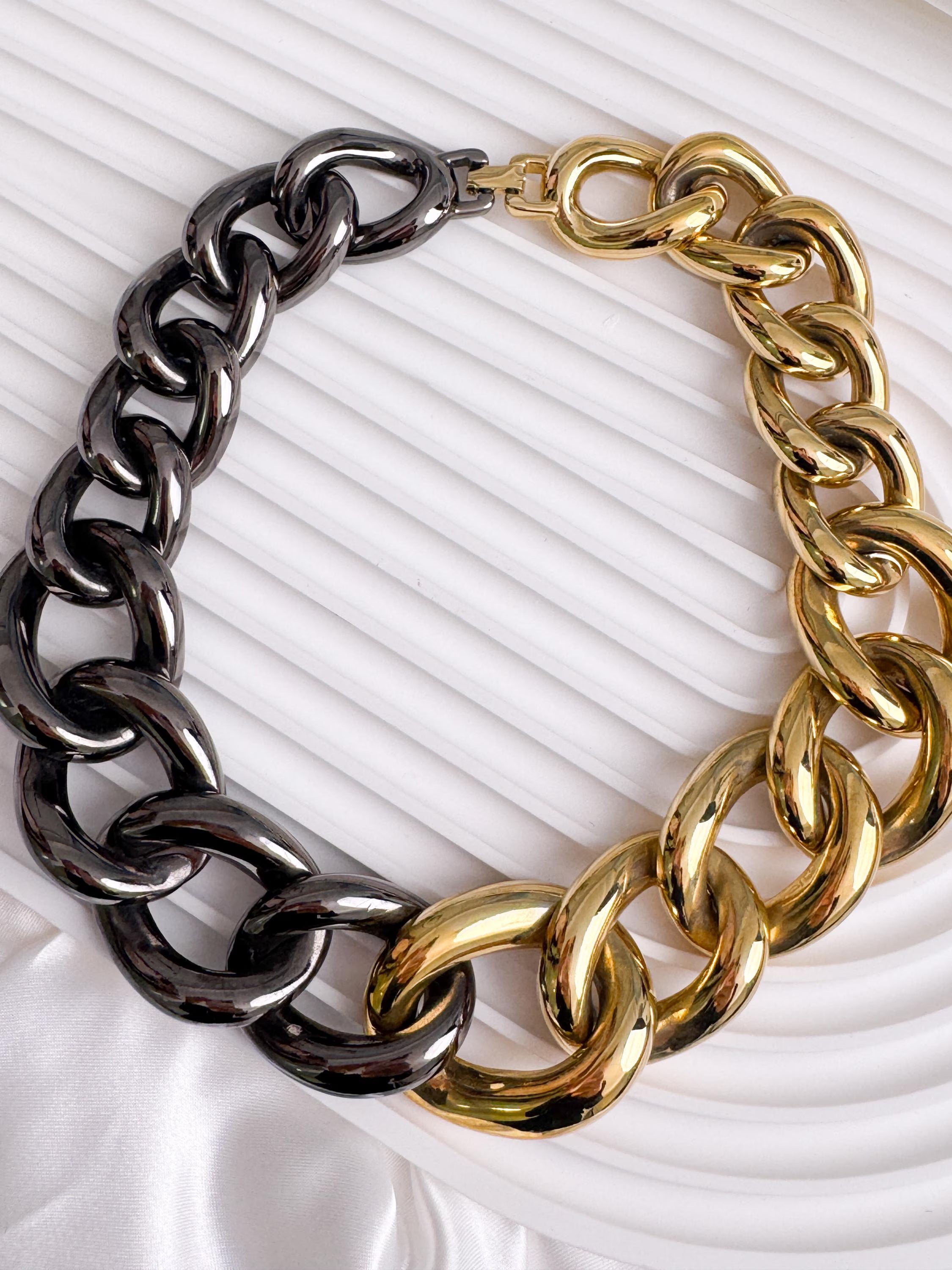 Vintage Givenchy Paris New York Bold Chain Choker Two-Tone Gold-Tone Necklace 1980s Designer Jewelry