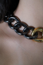 Vintage Givenchy Paris New York Bold Chain Choker Two-Tone Gold-Tone Necklace 1980s Designer Jewelry