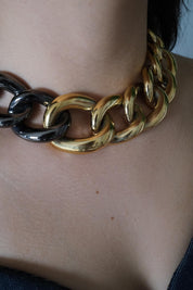 Vintage Givenchy Paris New York Bold Chain Choker Two-Tone Gold-Tone Necklace 1980s Designer Jewelry