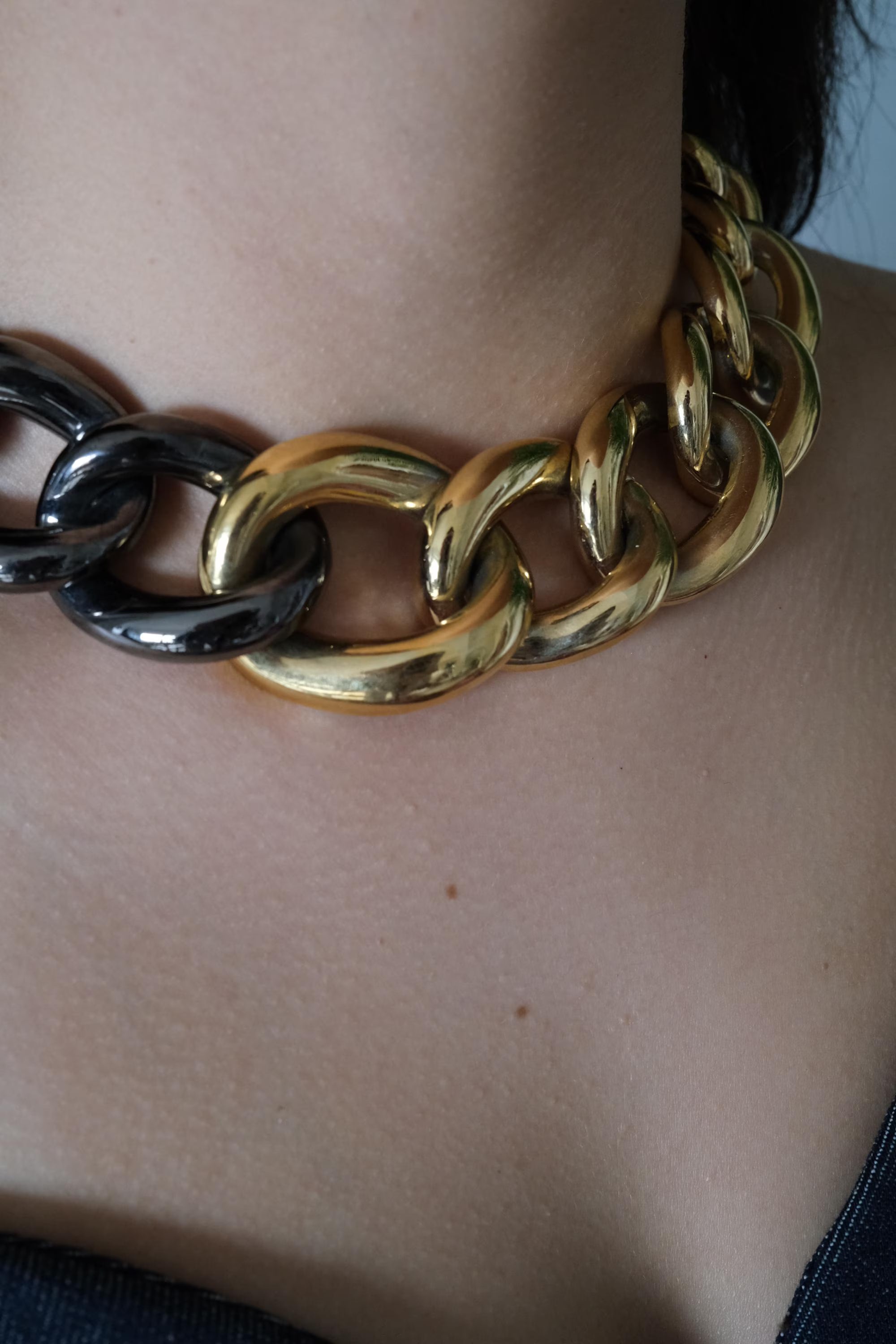 Vintage Givenchy Paris New York Bold Chain Choker Two-Tone Gold-Tone Necklace 1980s Designer Jewelry