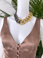Vintage Givenchy Paris New York Bold Chain Choker Two-Tone Gold-Tone Necklace 1980s Designer Jewelry