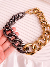 Vintage Givenchy Paris New York Bold Chain Choker Two-Tone Gold-Tone Necklace 1980s Designer Jewelry