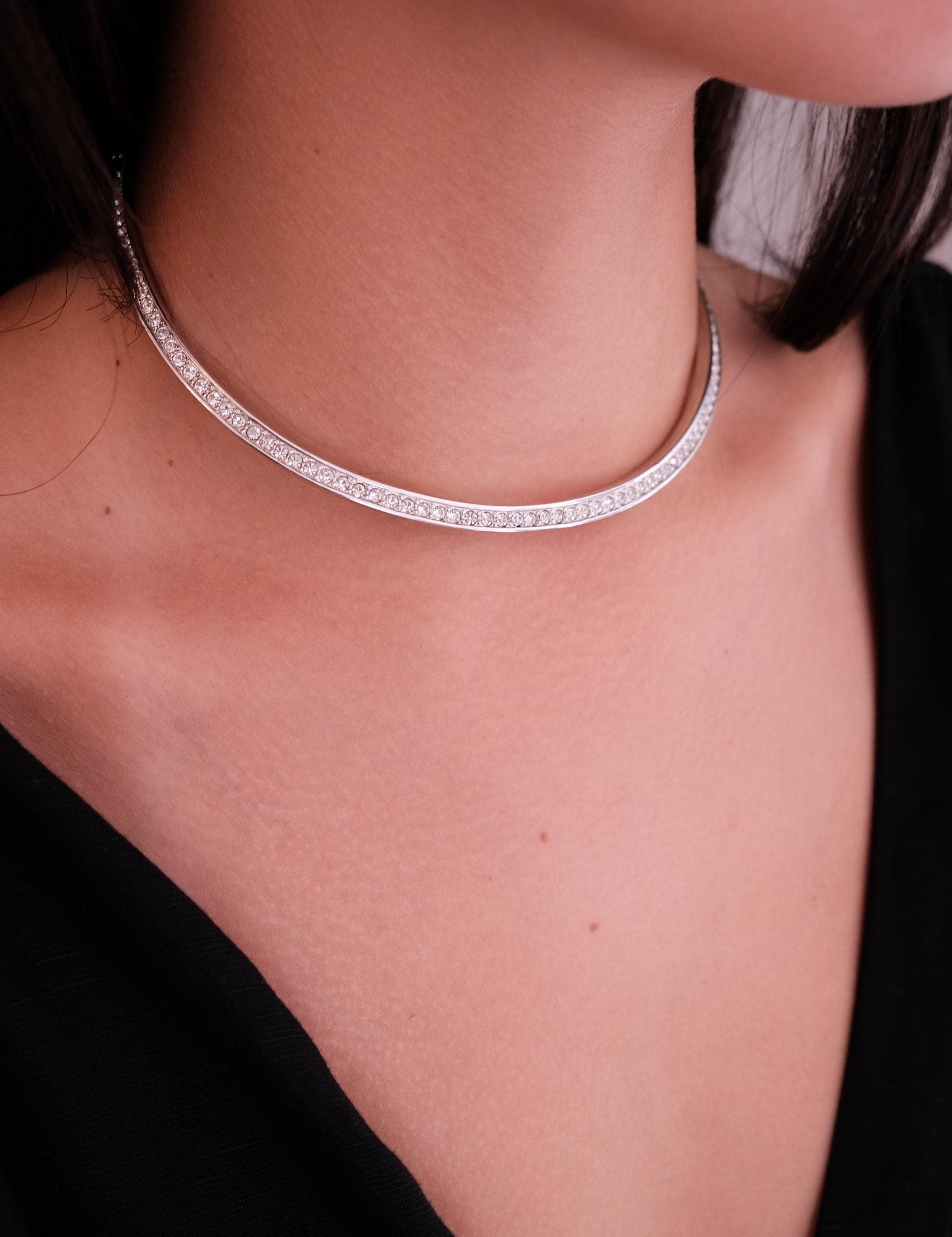 Vintage Givenchy Rhinestone Choker: Signed Silver-Tone Necklace