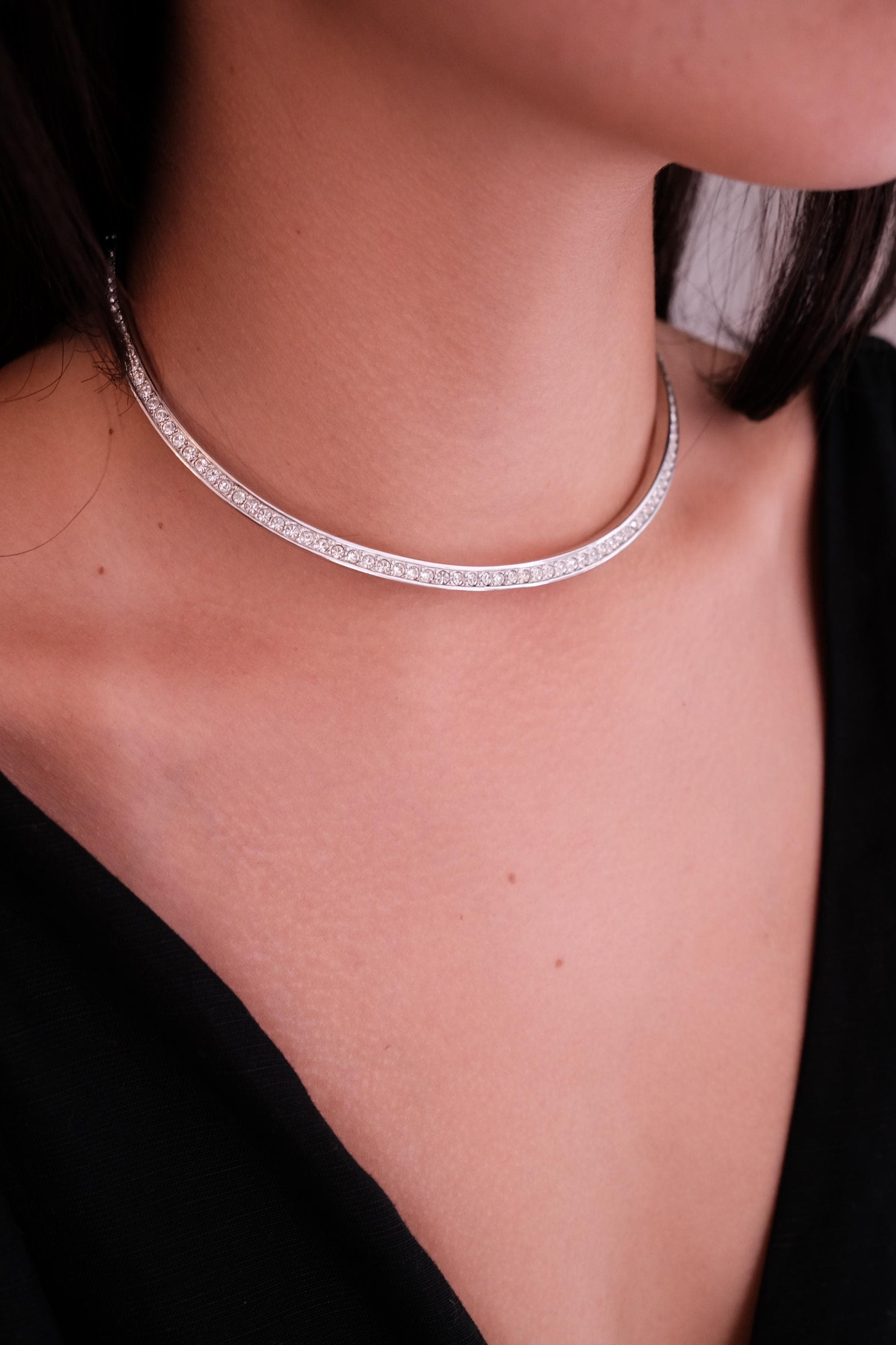 Vintage Givenchy Rhinestone Choker: Signed Silver-Tone Necklace