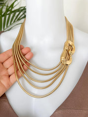 Vintage Givenchy Snake Chain Statement Necklace, Multi Strand Gold Tone Collar with Sculptural Link, Designer Jewelry 1980s 1990s