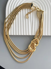 Vintage Givenchy Snake Chain Statement Necklace, Multi Strand Gold Tone Collar with Sculptural Link, Designer Jewelry 1980s 1990s