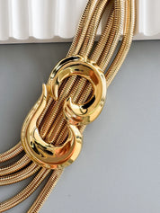 Vintage Givenchy Snake Chain Statement Necklace, Multi Strand Gold Tone Collar with Sculptural Link, Designer Jewelry 1980s 1990s