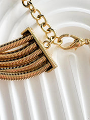 Vintage Givenchy Snake Chain Statement Necklace, Multi Strand Gold Tone Collar with Sculptural Link, Designer Jewelry 1980s 1990s
