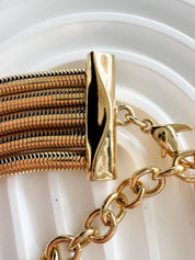 Vintage Givenchy Snake Chain Statement Necklace, Multi Strand Gold Tone Collar with Sculptural Link, Designer Jewelry 1980s 1990s
