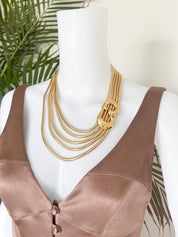 Vintage Givenchy Snake Chain Statement Necklace, Multi Strand Gold Tone Collar with Sculptural Link, Designer Jewelry 1980s 1990s