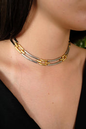 Vintage Givenchy Two-Tone Link Choker Necklace 1980s – Gold Silver Bar Statement Collar – Signed French Designer Jewelry, givenchy choker