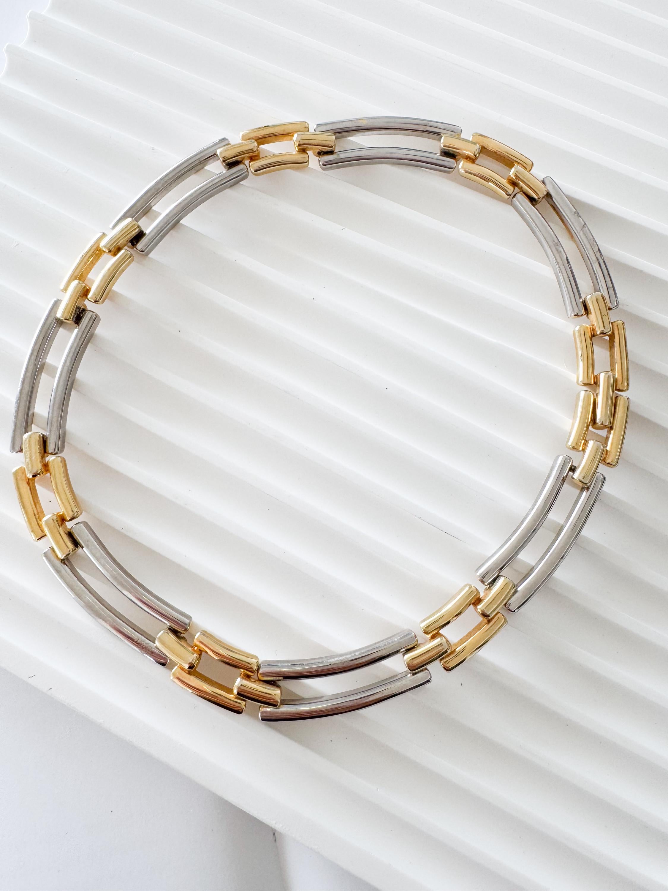 Vintage Givenchy Two-Tone Link Choker Necklace 1980s – Gold Silver Bar Statement Collar – Signed French Designer Jewelry, givenchy choker