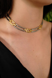 Vintage Givenchy Two-Tone Link Choker Necklace 1980s – Gold Silver Bar Statement Collar – Signed French Designer Jewelry, givenchy choker
