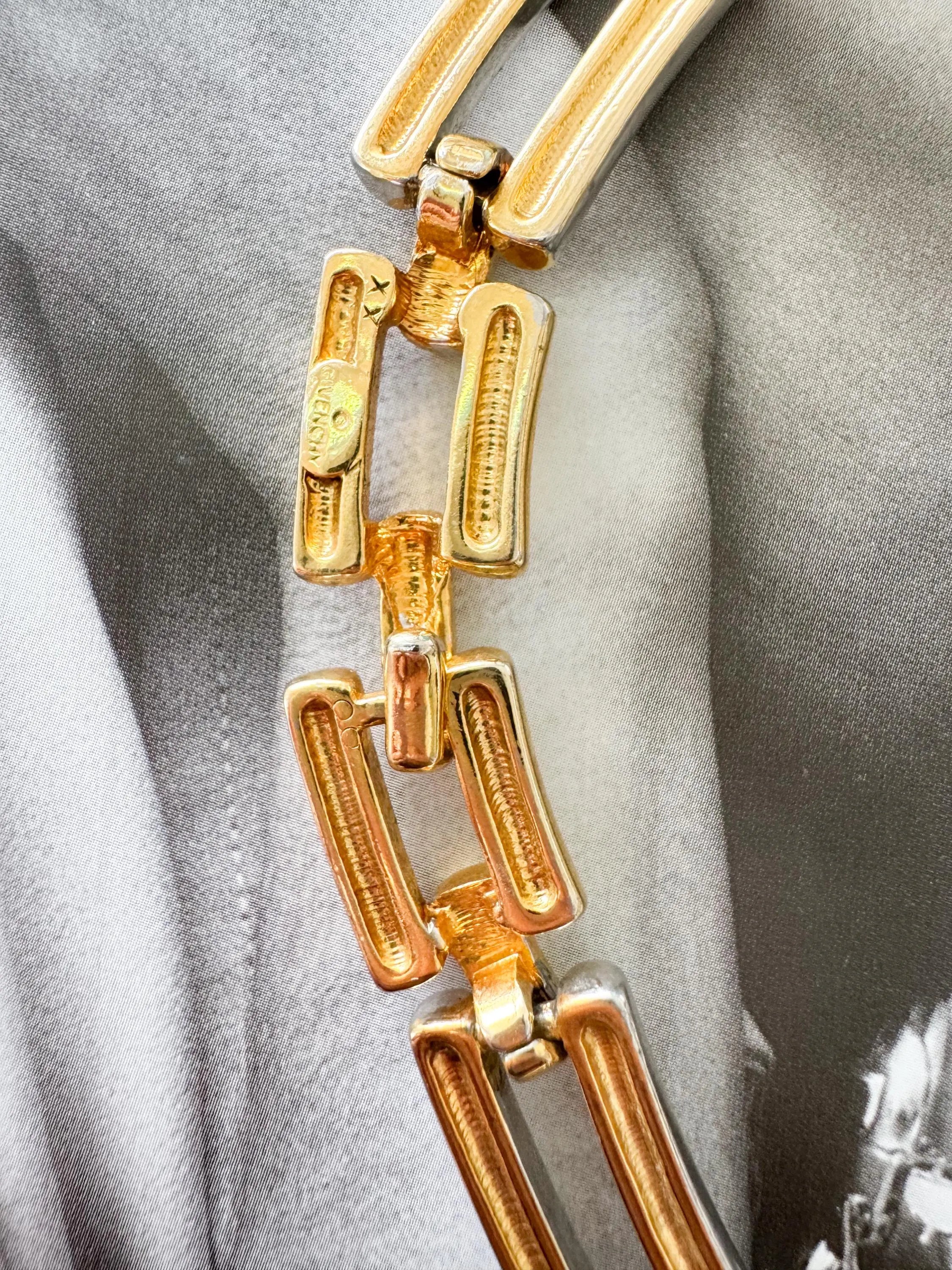 Vintage Givenchy Two-Tone Link Choker Necklace 1980s – Gold Silver Bar Statement Collar – Signed French Designer Jewelry, givenchy choker