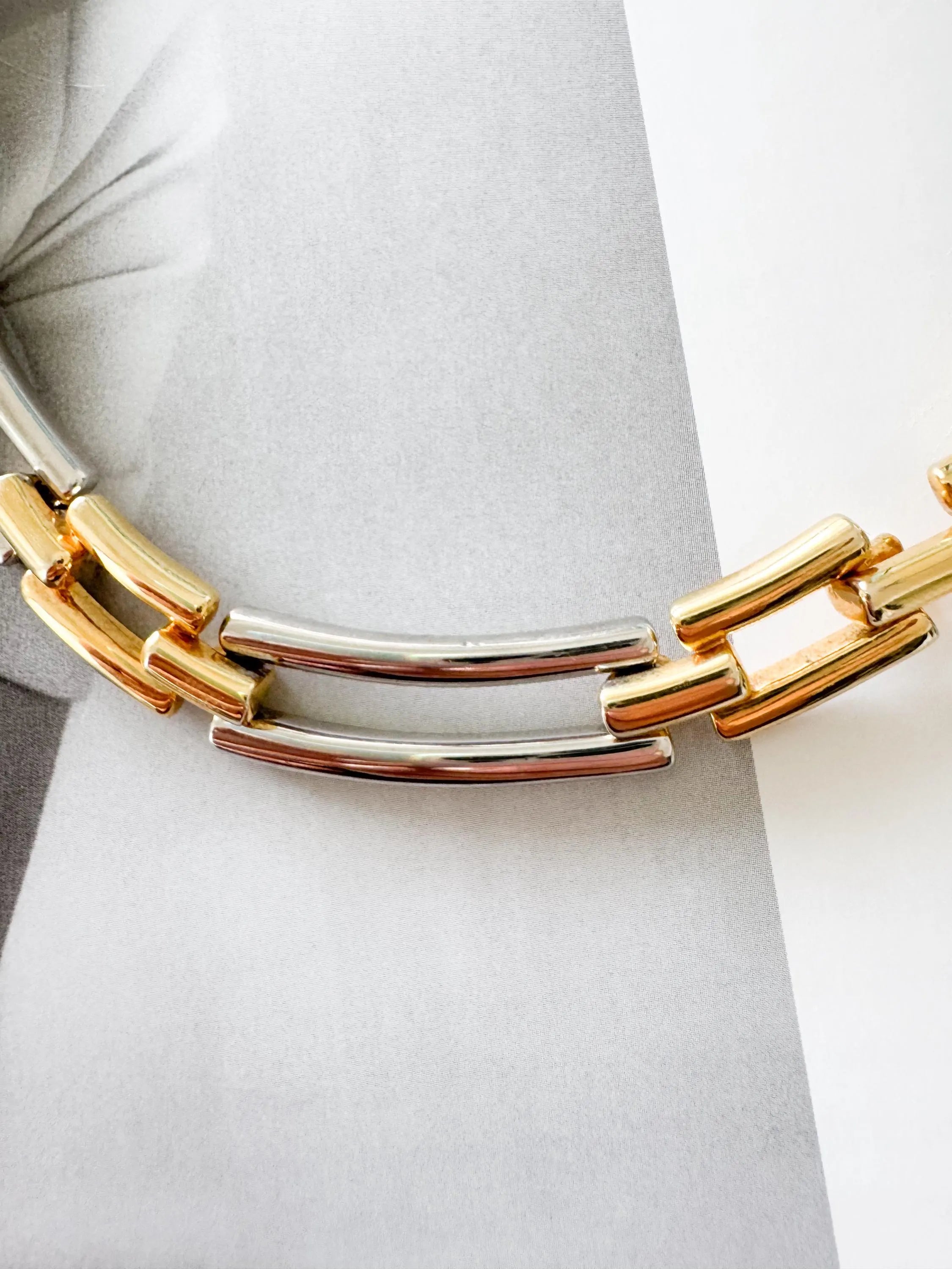 Vintage Givenchy Two-Tone Link Choker Necklace 1980s – Gold Silver Bar Statement Collar – Signed French Designer Jewelry, givenchy choker