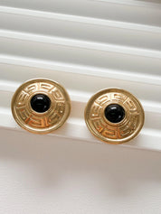 Elegant vintage Givenchy gold round clip on earrings refined timeless luxury jewelry, black cabochon