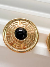 Elegant vintage Givenchy gold round clip on earrings refined timeless luxury jewelry, black cabochon