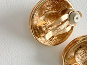 Elegant vintage Givenchy gold round clip on earrings refined timeless luxury jewelry, black cabochon Authentic designer accessory  