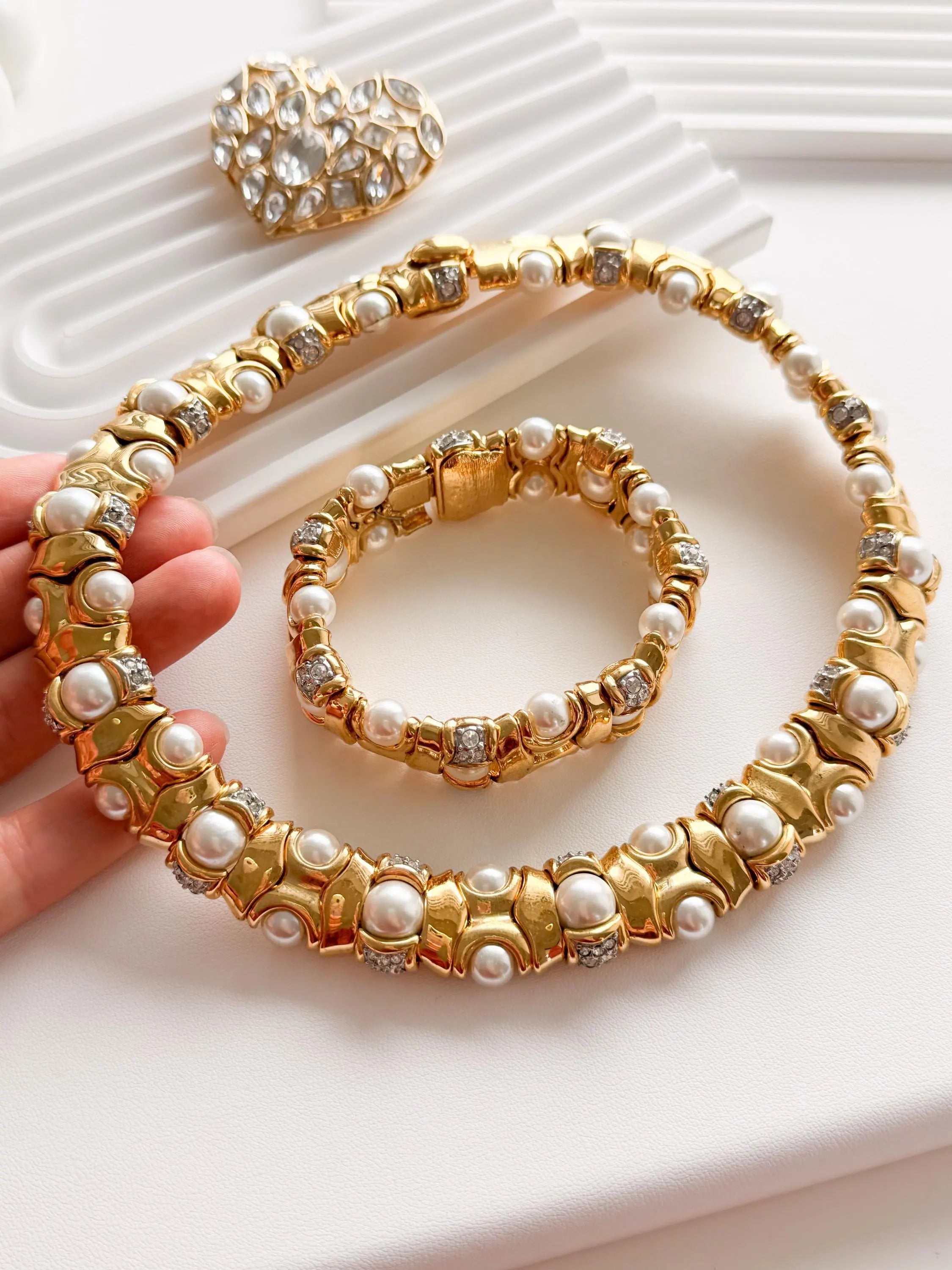 Gold choker necklace bracelet set size view elegant everyday luxury