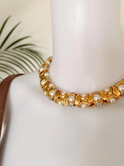 Vintage gold choker set styled with dress refined chic outfit