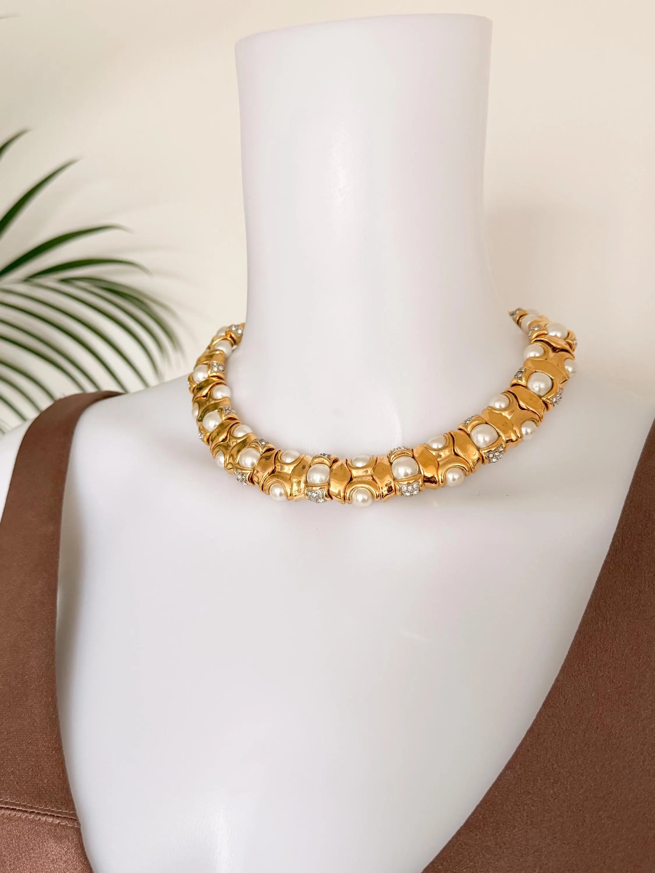 Vintage gold choker set styled with dress refined chic outfit