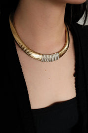 Vintage Gold Tone Choker Necklace: Rhinestone Accent Jewelry