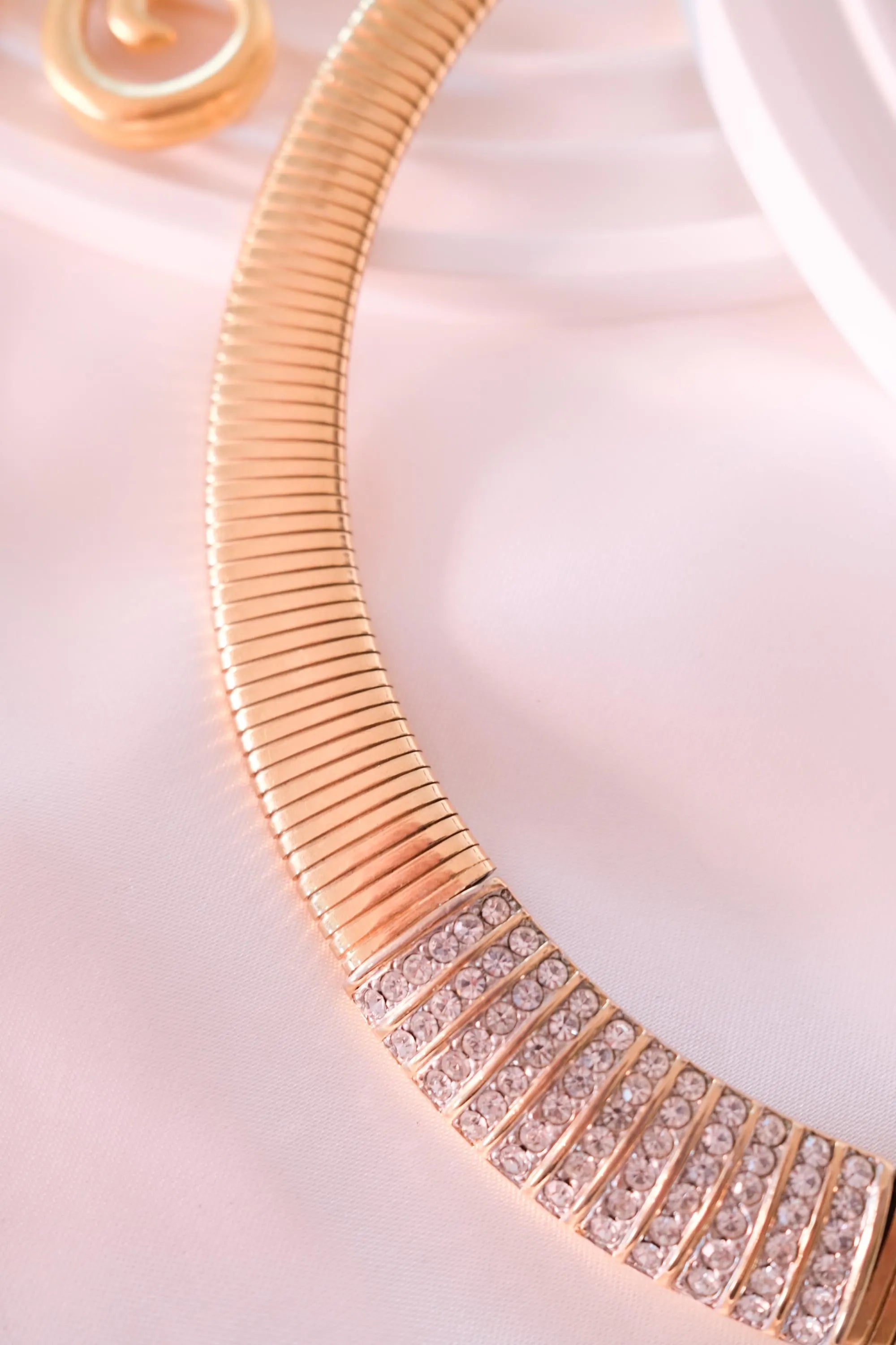 Vintage Gold Tone Choker Necklace: Rhinestone Accent Jewelry