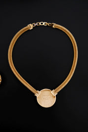 Vintage Grosse 1990 CHC gold-plated necklace and clip-on earrings set with faux pearls and rhinestones