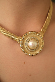 Vintage Grosse 1990 CHC gold-plated necklace and clip-on earrings set with faux pearls and rhinestones