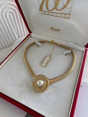 Vintage Grosse 1990 CHC gold-plated necklace and clip-on earrings set with faux pearls and rhinestones