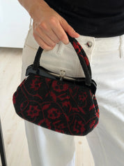 Vintage Japanese floral glass beaded handbag measuring approximately 26 cm wide, 31 cm total height and 6 cm deep
