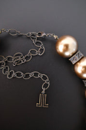 Vintage Lanvin statement necklace with large champagne faux pearls and LL logo charm