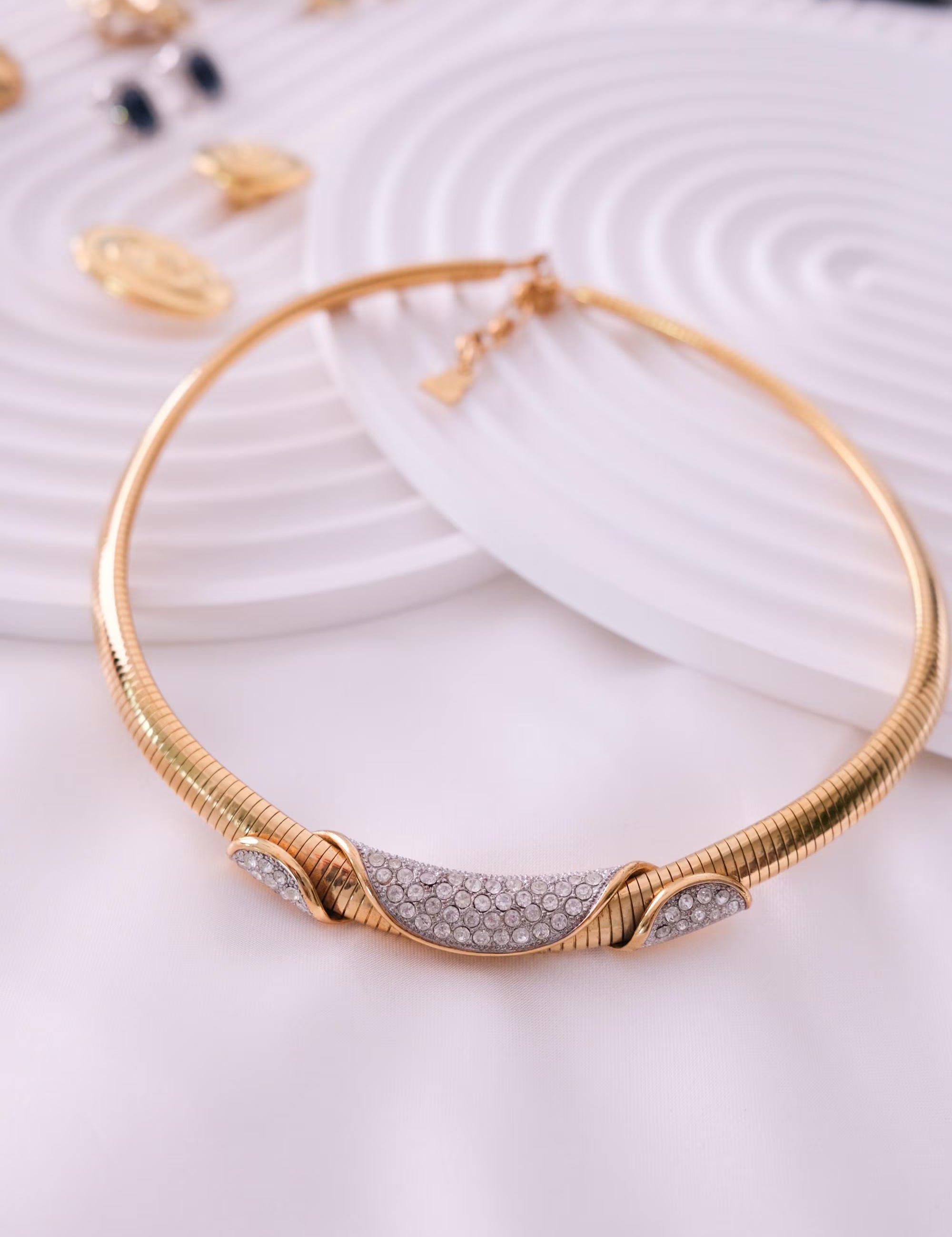 Vintage Lanvin Gaspipe Choker Necklace – 1980s Gold Tone  Tubogas Collar, 43cm , Choker Necklace Gold, Women Charm Necklace, Modern Bridal Necklace, necklace for mom