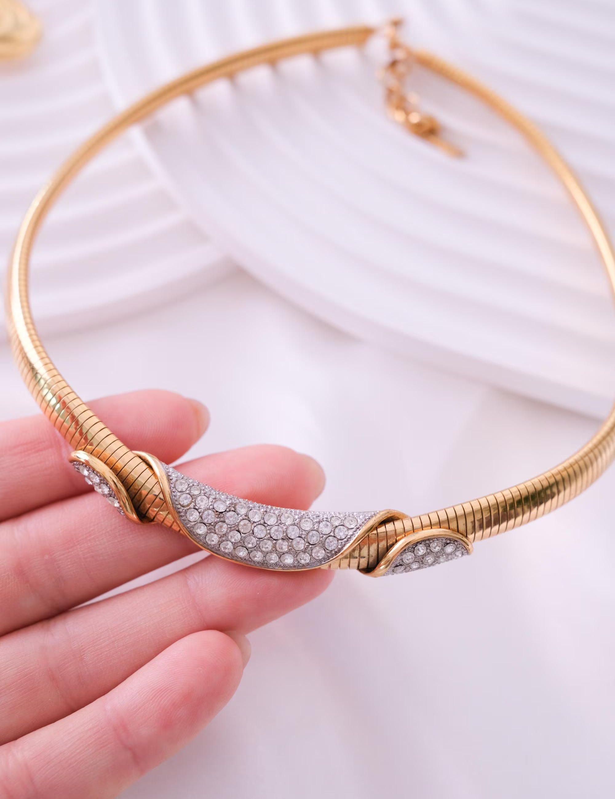 Vintage Lanvin Gaspipe Choker Necklace – 1980s Gold Tone  Tubogas Collar, 43cm , Choker Necklace Gold, Women Charm Necklace, Modern Bridal Necklace, necklace for mom