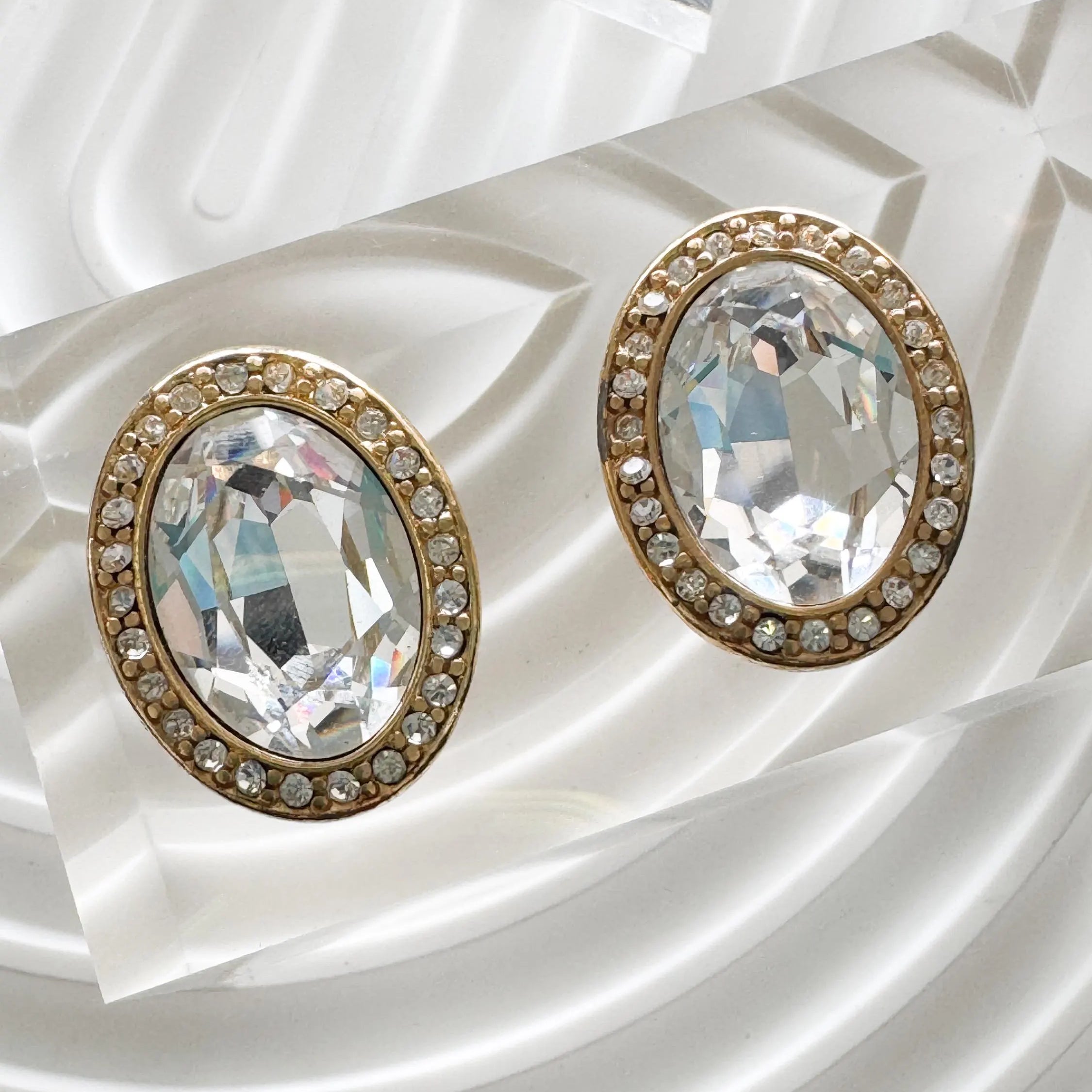 Vintage Monet Crystal Rhinestone Clip On Earrings 1980s Gold Tone, Statement Earrings, Vintage Rhinestone, Bridal Earrings