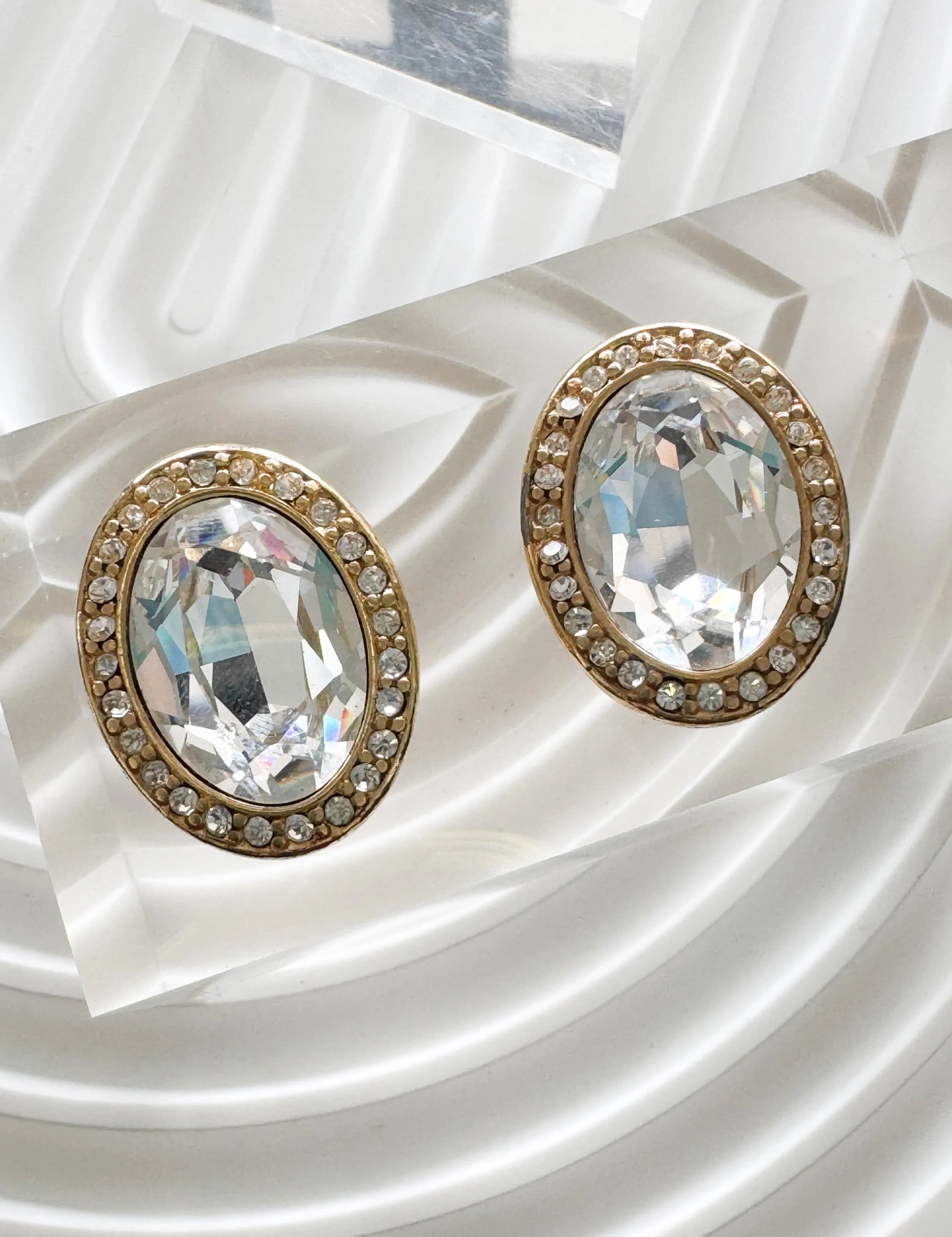 Vintage Monet Crystal Rhinestone Clip On Earrings 1980s Gold Tone, Statement Earrings, Vintage Rhinestone, Bridal Earrings