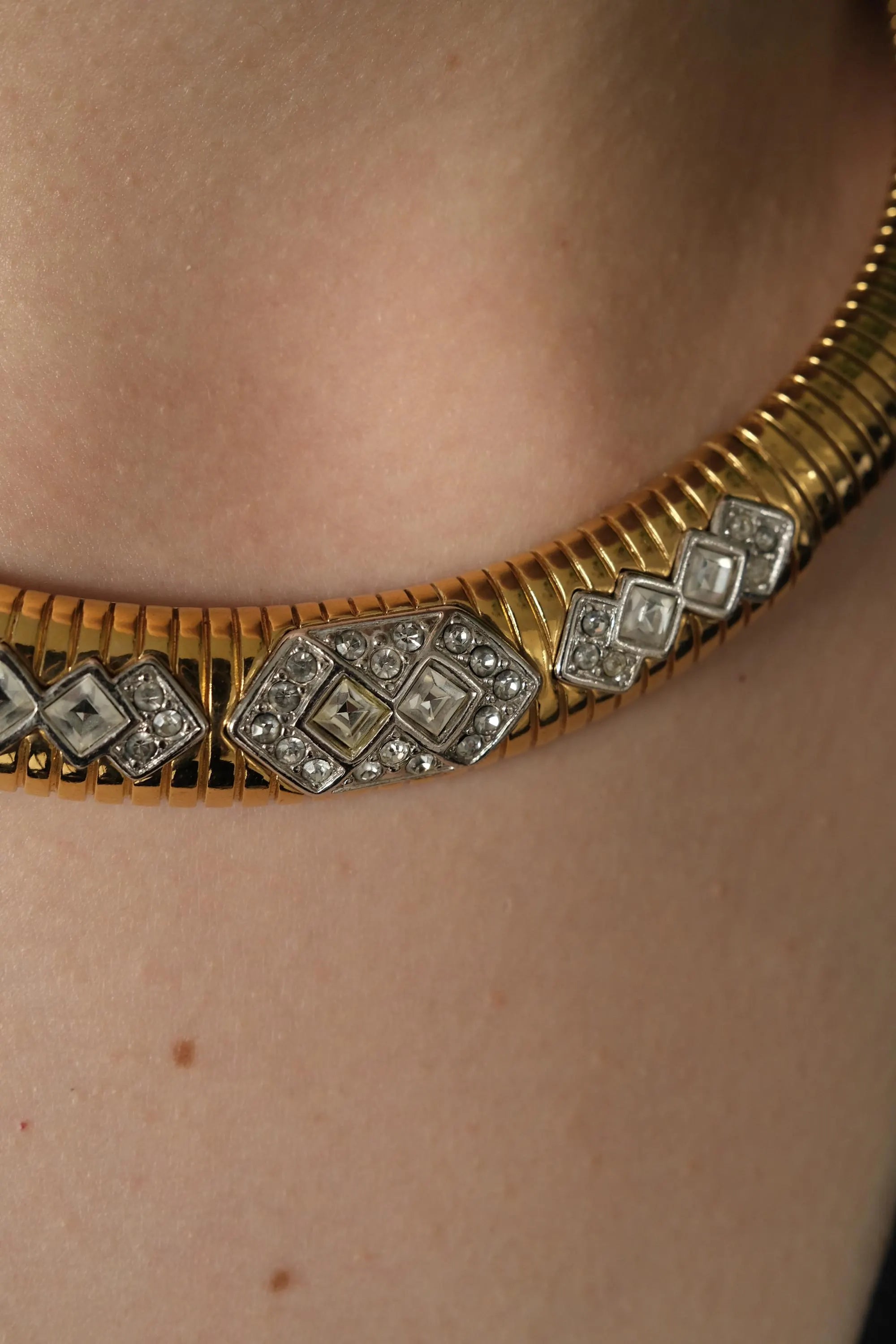 Vintage Monet Necklace Charm, Gold Tone Necklace, Choker Gas pipe Necklace, Vintage Jewelry, Jewelry for Women, Gift for her, Bridal Jewelry